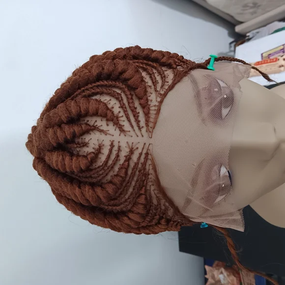 Sophisticated Brown Cornrow Wig with Geometric Pattern